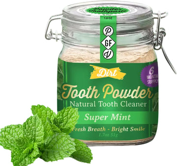 The Dirt Tooth Powder - Natural Fluoride-Free Toothpaste Alternative, Vegan - Essential Oils & Bentonite Clay (Super Mint, 51G: