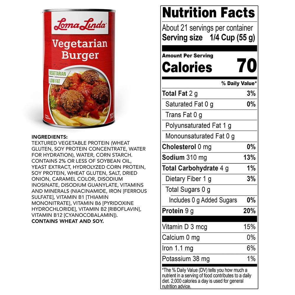 Loma Linda Vegetarian Burger, 40 oz - Plant-Based Protein, Shelf-Stable, Vegan & Non-GMO, Ready-to-Serve Meal Option (6 Pack)
