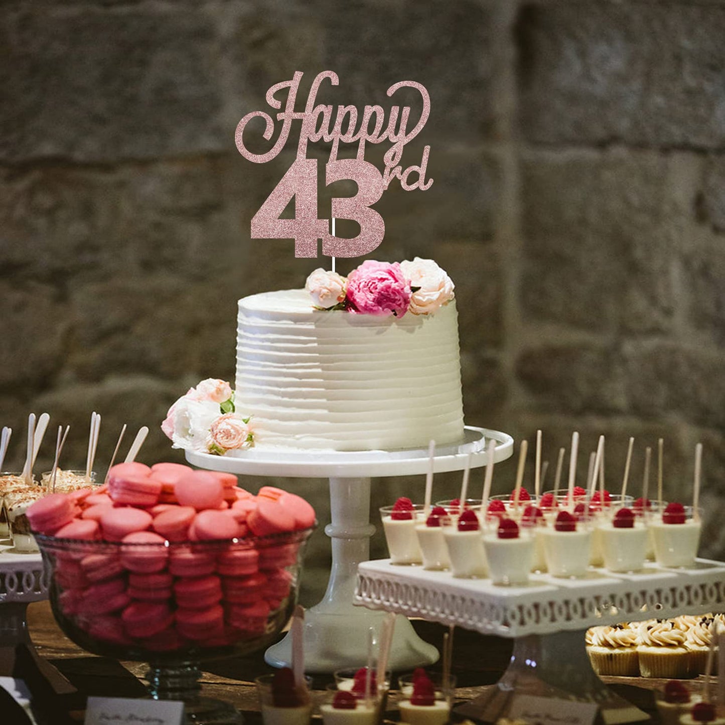 Lingteer Happy 43Rd Birthday Cake Topper - Cheers To 43Rd Birthday 43 Years Old Birthday Party Cake Decorations Sign.