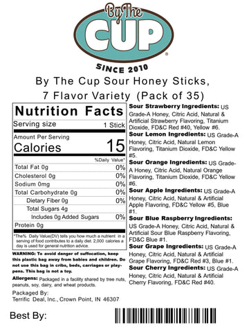 By The Cup Sour Honey Sticks, 7 Flavor Variety (Pack Of 35)