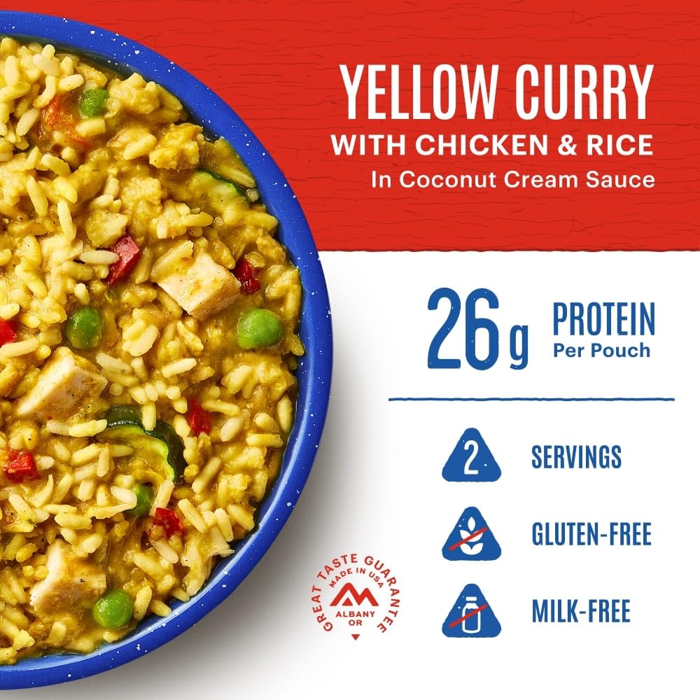 Mountain House Yellow Curry With Chicken & Rice | Freeze Dried Backpacking & Camping Food | 2 Servings | Gluten-Free