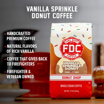 Fire Department Coffee - Gives Back To Firefighters - Vanilla Sprinkle Donut Coffee Beans - Medium Roast - Premium Whole Bean -