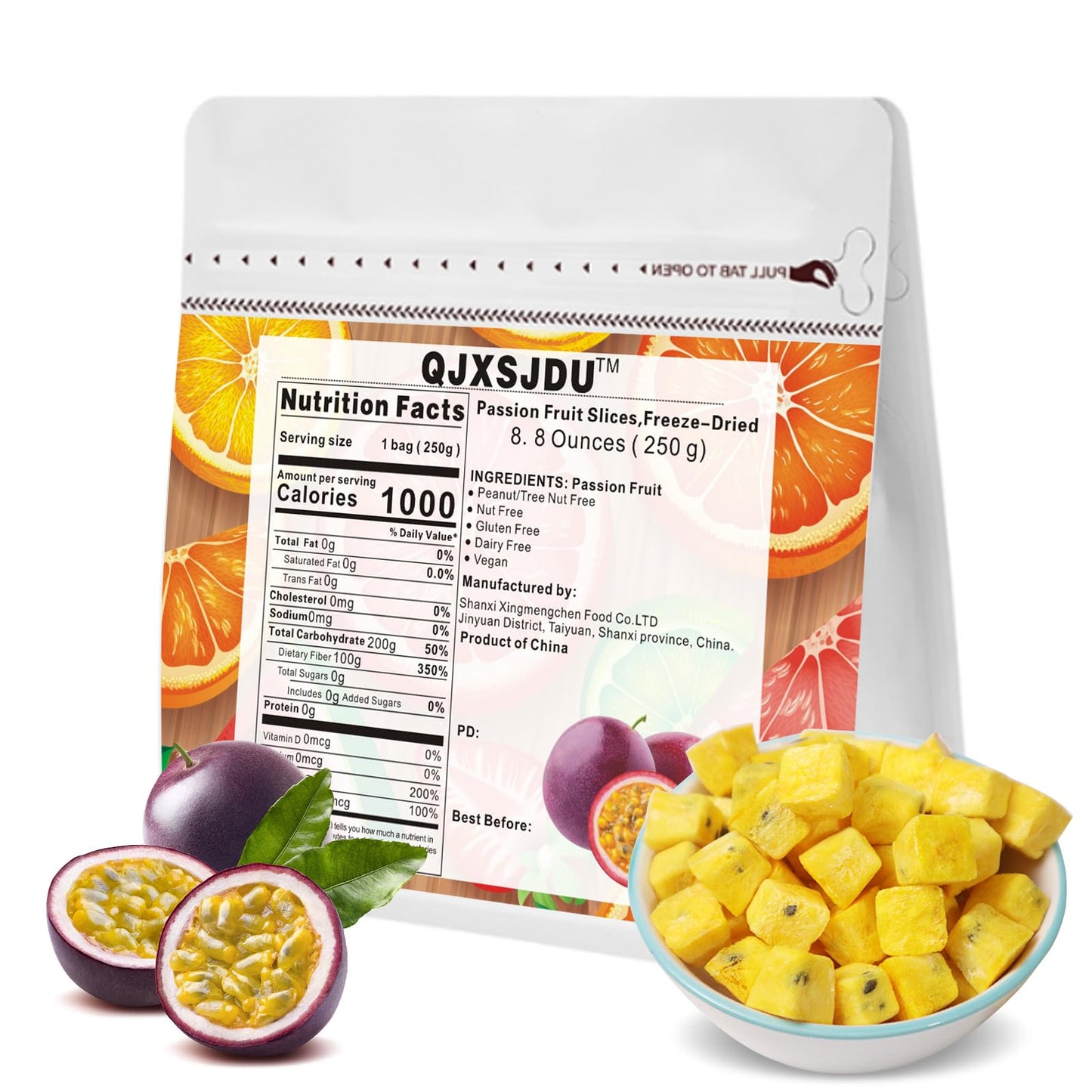 Freeze-Dried Passion Fruit-8.8Oz/250G, Sugar-Free Sweet And Sour Snacks, Passion Fruits Fresh, Baking Freezing Dry Foods For Kum