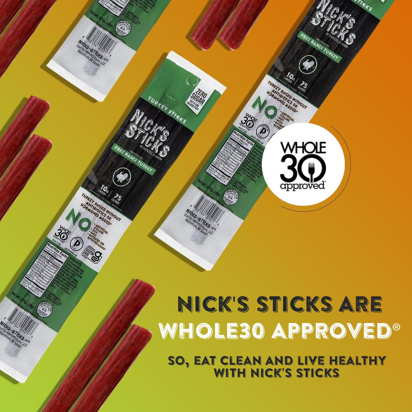 Nick'S Sticks | Free Range Turkey Snack Sticks | Made In The Usa | Gluten Free | Paleo, Keto, Whole30 Approved | No Soy, Antibio
