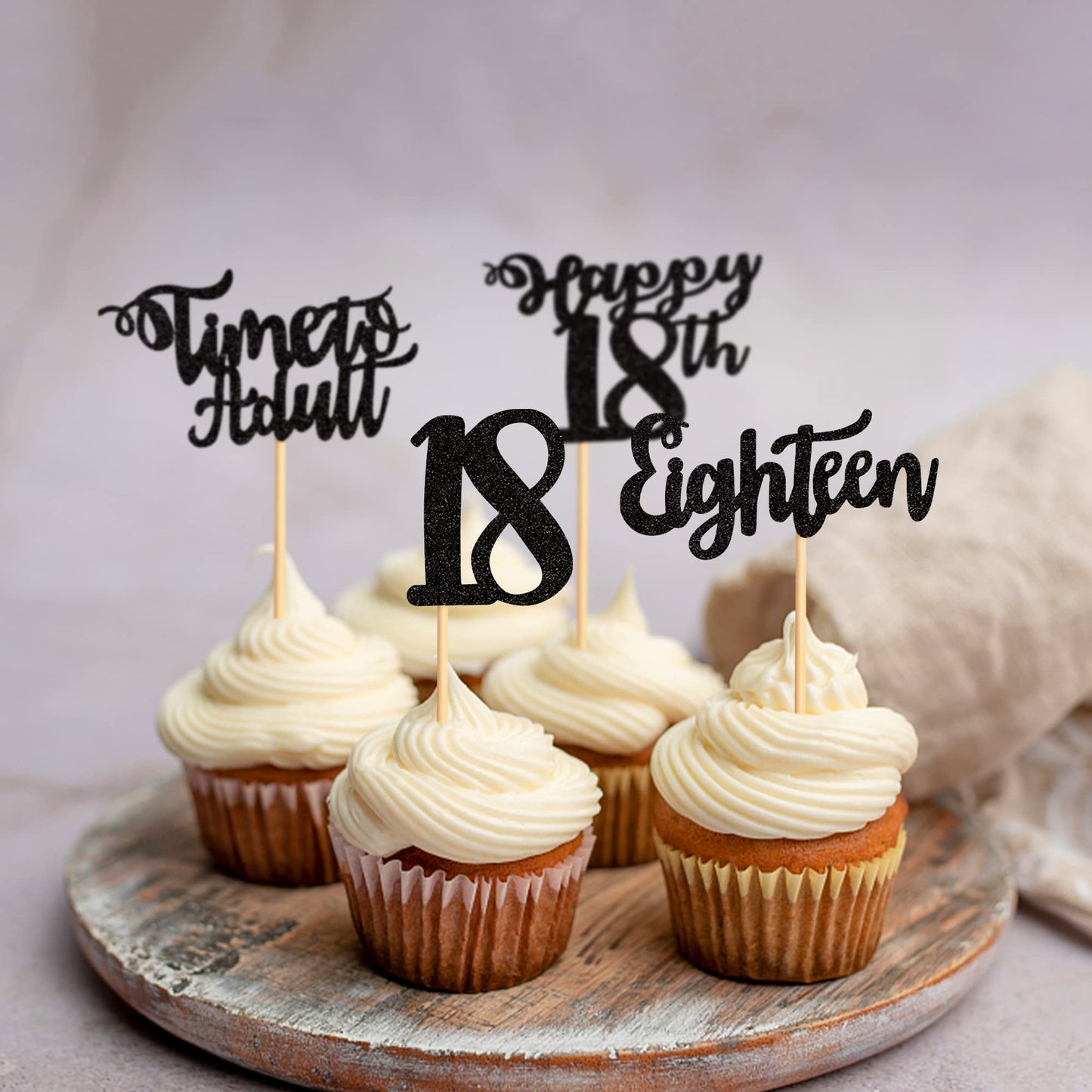 Cyodoos 24Pcs 18th Birthday Cupcake Toppers, Black Glitter, Small, Paper, Model S-PL-8726