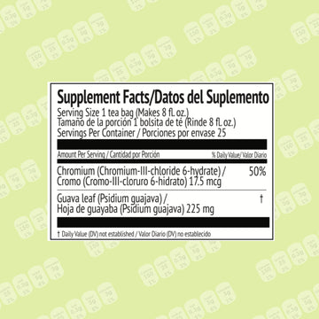 Hyleys Guava Leaf And Green Tea Blend - Natural Guava Flavor - 25 Tea Bags With Chromium, Licorice Root