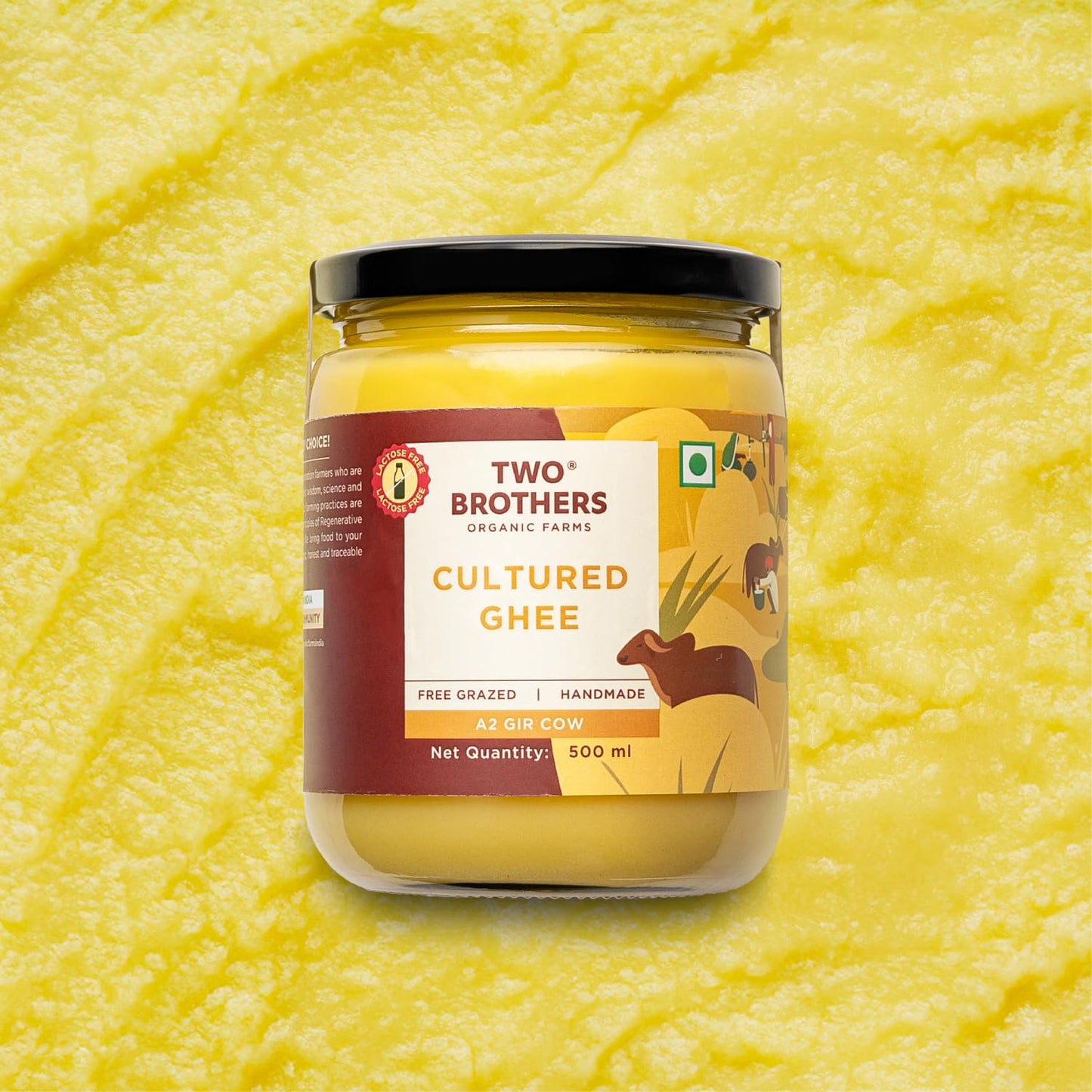 Two Brothers Organic Farms - A2 Ghee (1L X 2) | Cultured Cow Desi Ghee | Curd-Churned Bilona Ghee | Pure, Natural, And Healthy |