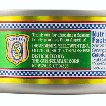 Gus Sclafani Fine Italian Imports Tuna ''Tonno'' Solid Light Yellowfin In Olive Oil 6 Oz Nt Wt (12 Pack)