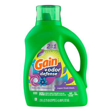 Gain + Odor Defense Liquid Laundry Detergent, Super Fresh Blast Scent, 88 Oz, 61 Loads, He Compatible