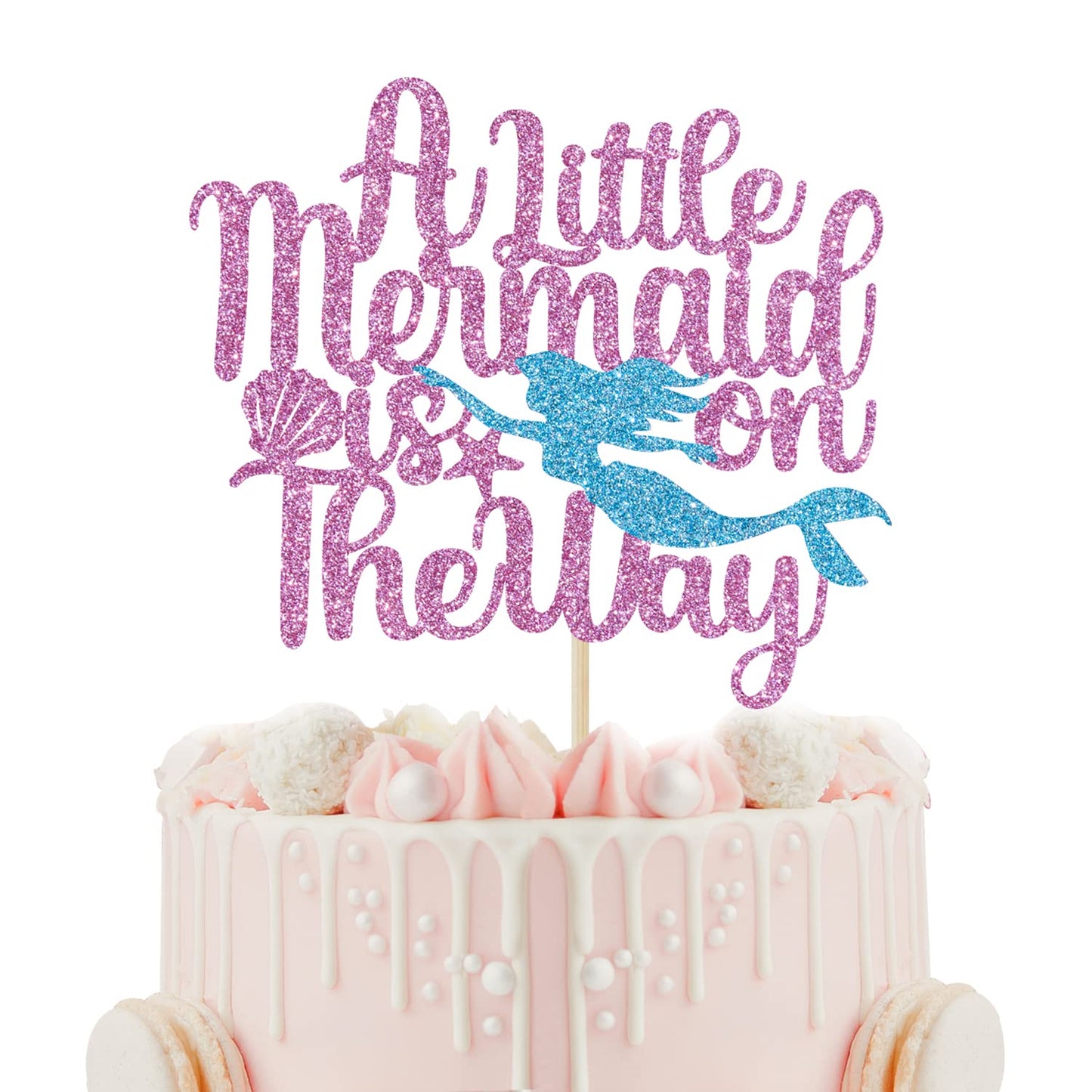 A Little Mermaid Is On The Way Cake Topper - Girl Baby Shower Cake Topper - Under The Sea Welcome Baby Girl Mermaid Themed Baby Shower Party Decorations