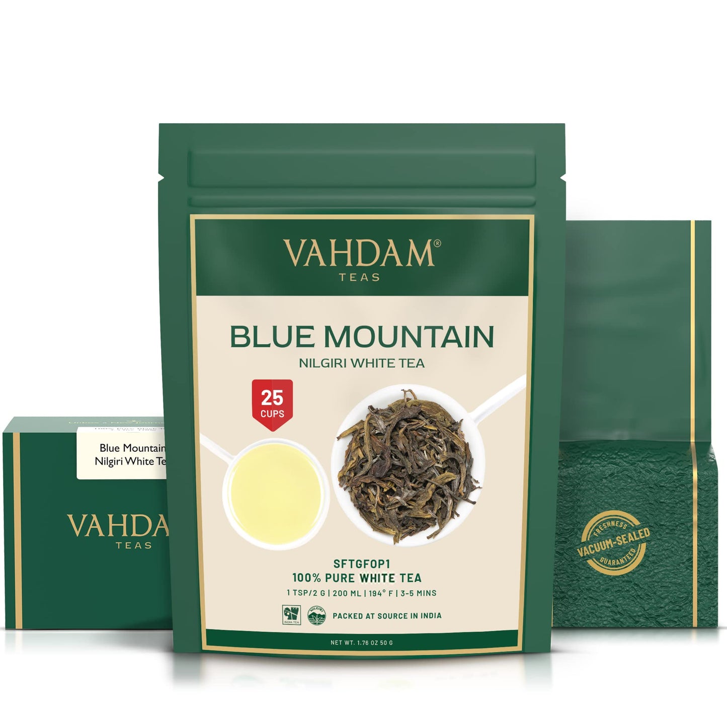 Vahdam, Exotic White Tea Leaves From The Blue Mountains (25 Cups/1.76Oz) 100% Pure White Tea Loose Leaf - Mellow & Delicious | P