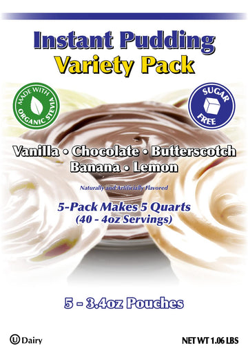Gramzero Variety (Vanilla, Chocolate, Butterscotch, Banana, Lemon) Sugar Free Pudding Mix 5-Pack, Great For Nutrition Club Meal