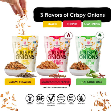 Mekhala Crispy Onions Variety Pack - Salad Toppings Crunchy Fried Onions For All-Purpose Seasoning Like Keto, Ramen Toppings, An