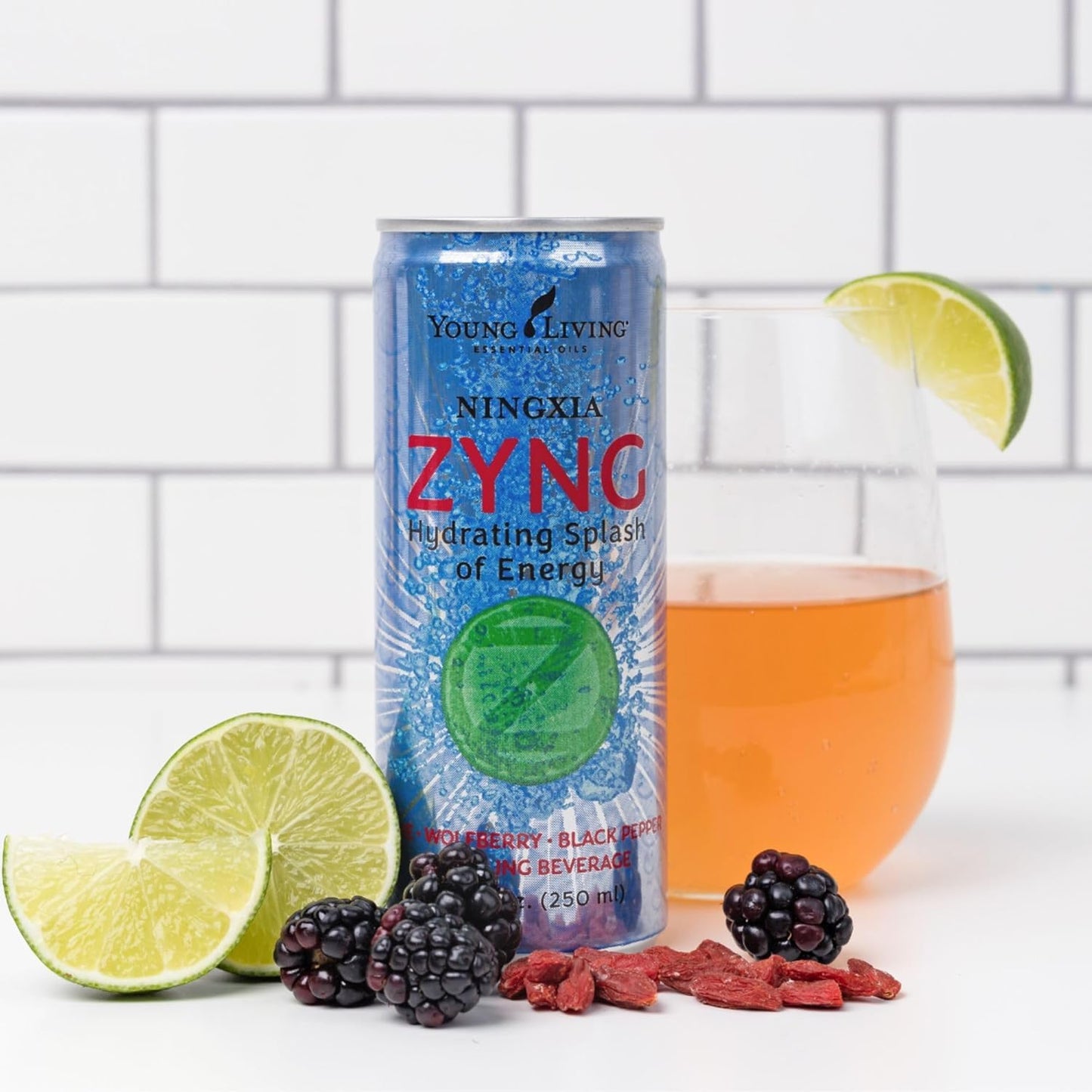 Young Living NingXia Zyng Sparkling Beverage - Wolfberry Puree, Pear & Blackberry Juices - 12 x 8.4 oz Cans