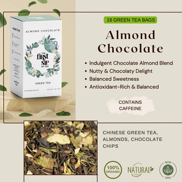 The Spice Hut Almond Chocolate Green Tea Pyramid Sachet Bags, Caffeinated, 16 Count Box