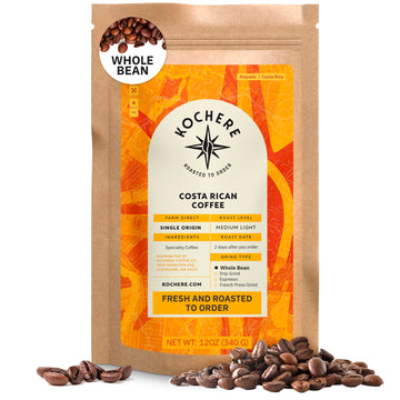 Costa Rican Whole Bean Coffee Medium Roast - 12 Oz, Single Origin Arabica Specialtycoffee Beans, Fair Trade, Non-Gmo