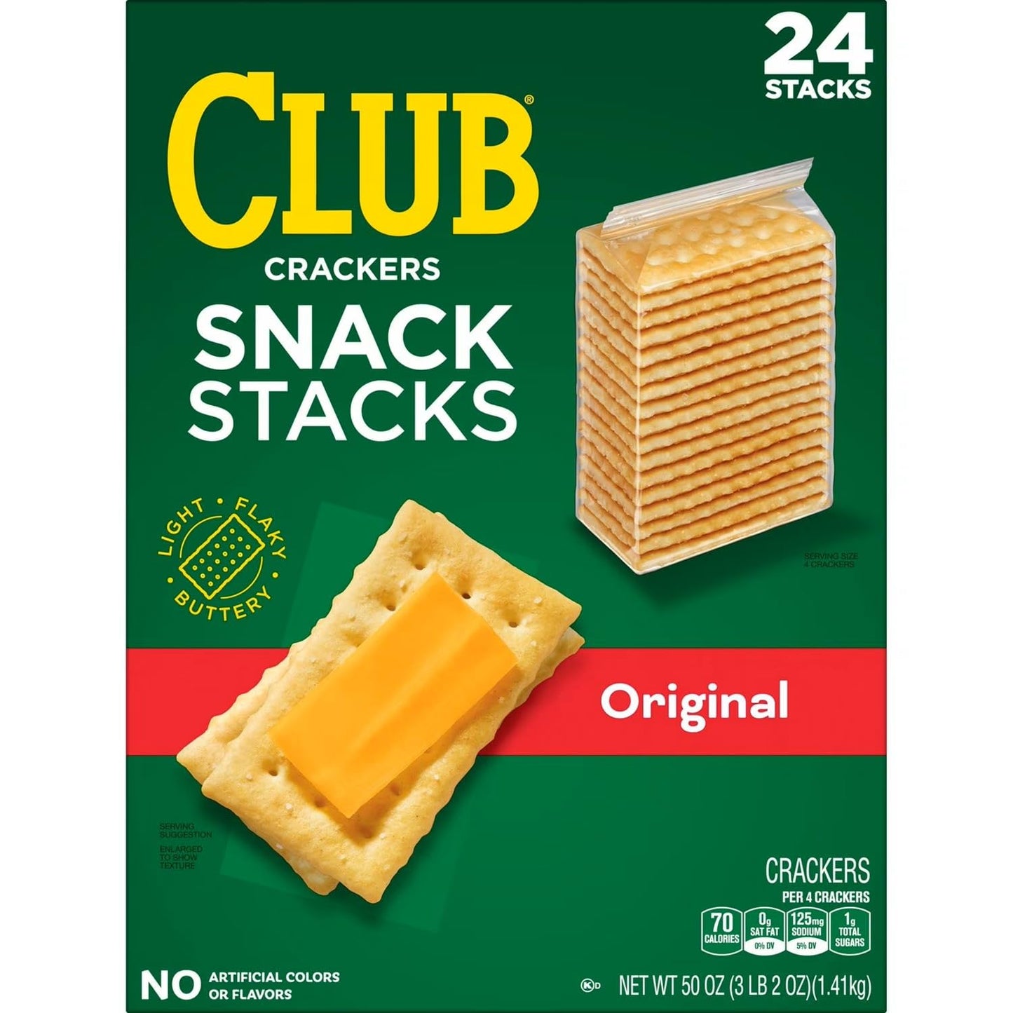 Club Crackers, Original Buttery Snack Stacks, Light and Flaky Crackers, 24 Pack, 2.08 Ounce Individual Servings