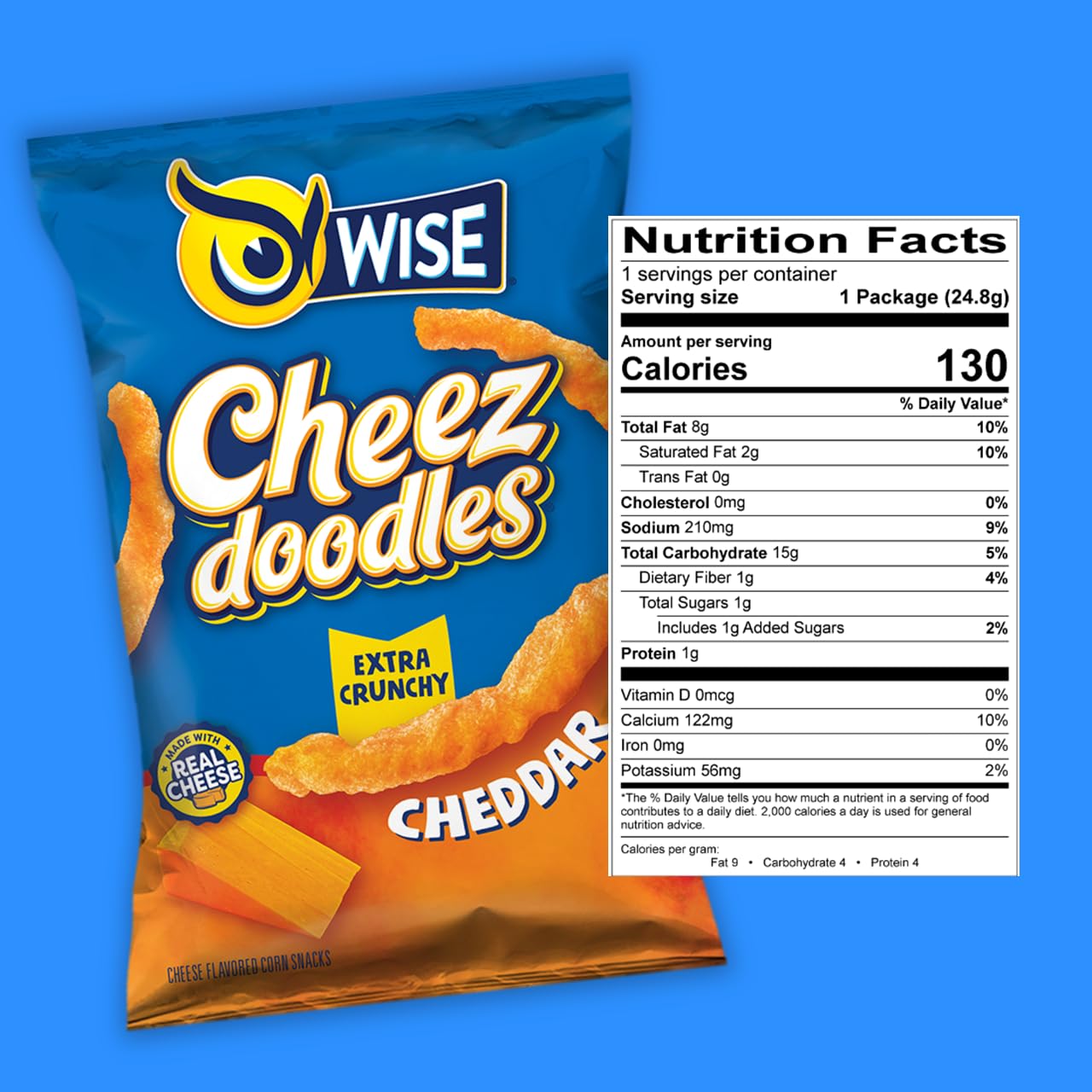 Wise Snacks Cheez Doodles Baked Puffs, Real Cheddar Cheese Extra Crunchy, Individual Snack Size Bags, School and Halloween Snack