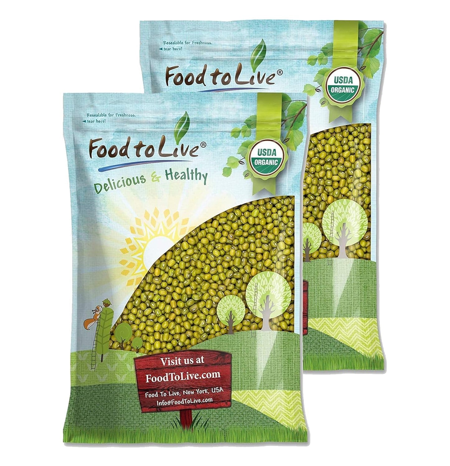 Food to Live Organic Mung Beans, 25 Pounds - Non-GMO, Whole Dried Beans, Green Gram, Sproutable, Kosher, Vegan, Sirtfood, Bulk.