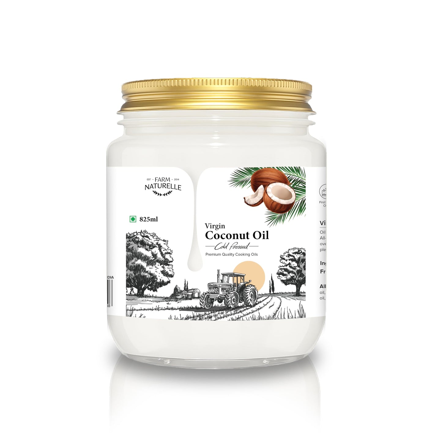 Farm Naturelle Cold Pressed Virgin Coconut Oil 825Ml | 100% Pure & Natural | Edible Grade | For Cooking Hair & Skin | No Preserv