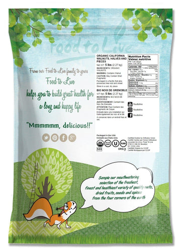 Food to Live - Organic California Walnuts, 5 Pounds Halves & Pieces, Raw Nuts, Unsalted, No Shell, Suitable for Sirtfood Diet