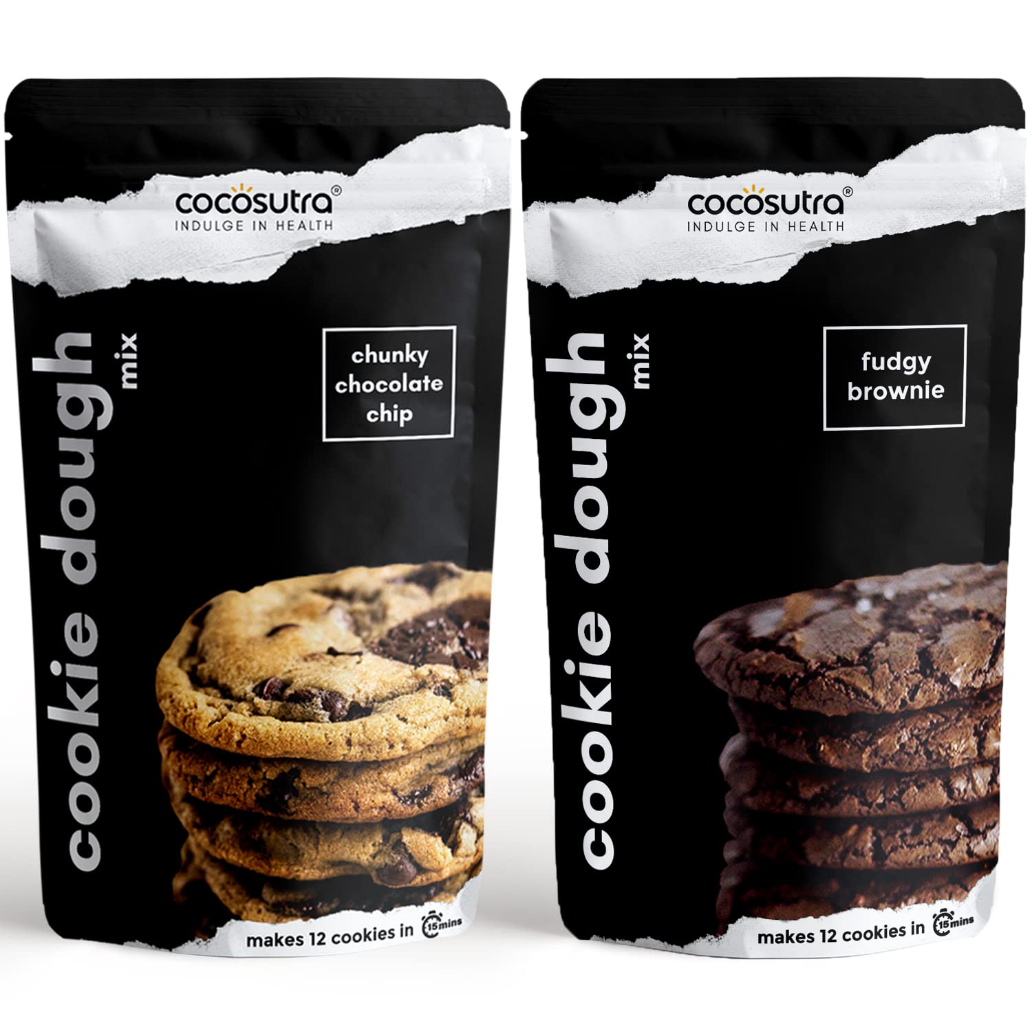 COCOSUTRA Cookie Dough Mix Combo Pack | Chunky Chocolate Chip 220 g & Fudgy Brownie 220 g |100% Natural & Vegan| 3 Easy Steps fo
