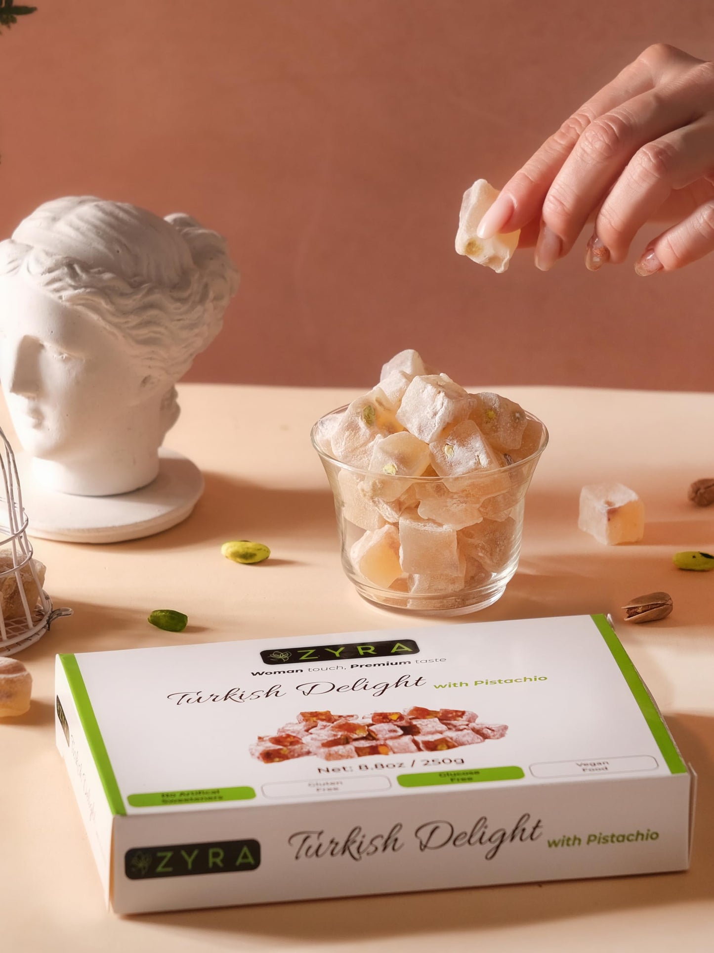 Zyra Turkish Delight With Pistachio - 8.8Oz - Woman Owned Brand - Luxury With Roasted Pistachio - Authentic Enhanced Lokum Confectionery - Gifts For Everyone