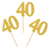 Donoter 40th Cupcake Toppers, Gold Glitter, 50 Count, Paper, Cake Picks for Birthday Anniversary Party Decoration
