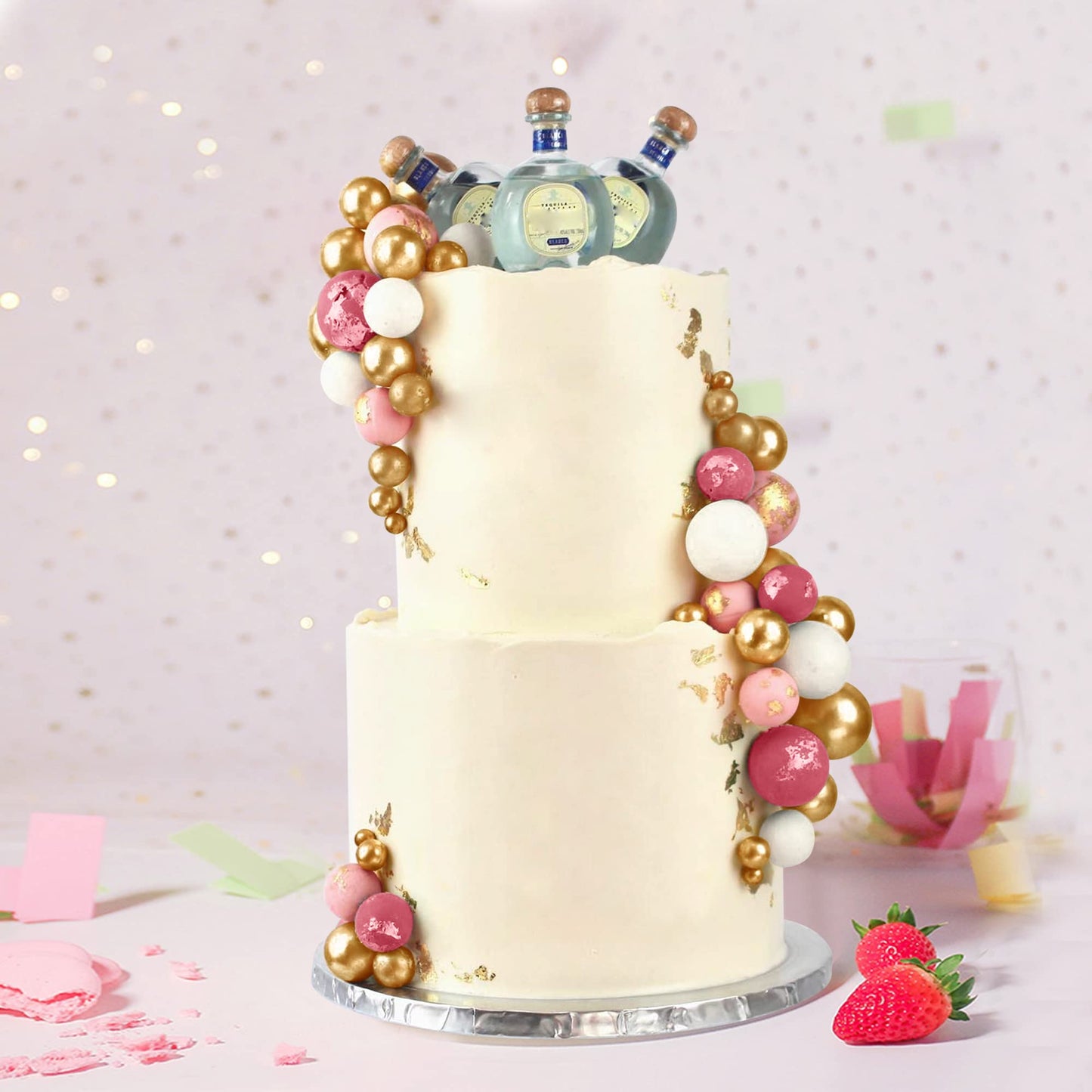 RASSLISA Foam Ball Cake Toppers, 113 PCS, 5 Sizes, Gold Pink White Hot Pink, Perfect for Birthdays, Baby Showers, and Weddings