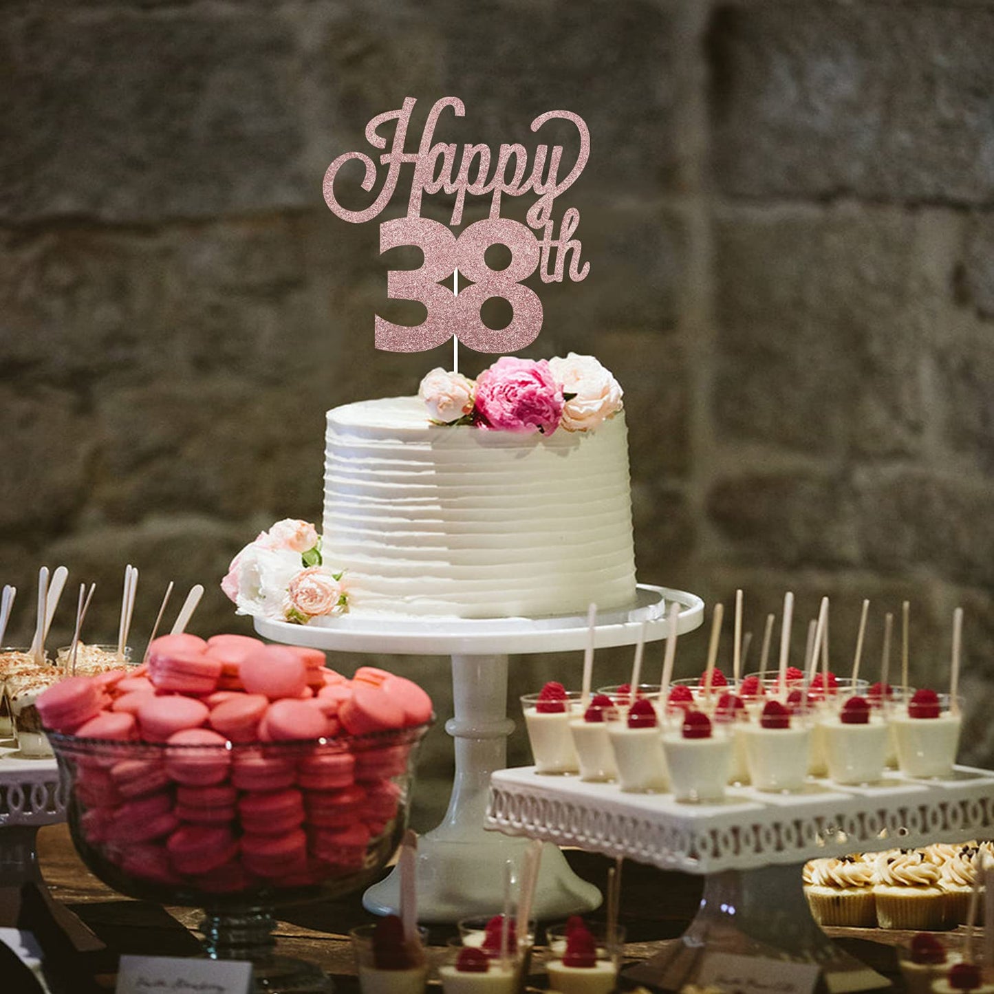 Lingteer Happy 38Th Birthday Cake Topper - Cheers To 38Th Birthday 38 Years Old Birthday Party Cake Decorations Sign.