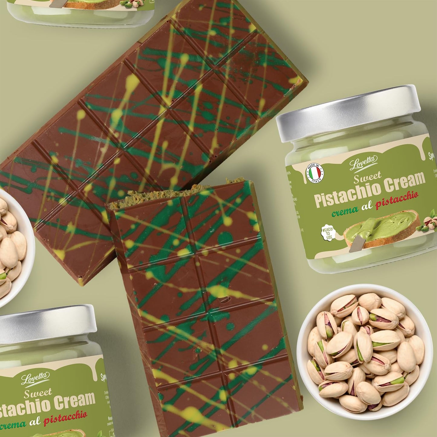Pistachio Cream 200G (7.05 Oz) - Sweet Italian Pistachio Butter, Paste & Spread, Crema De Pistachios Dubai - Cream For Dubai Cho