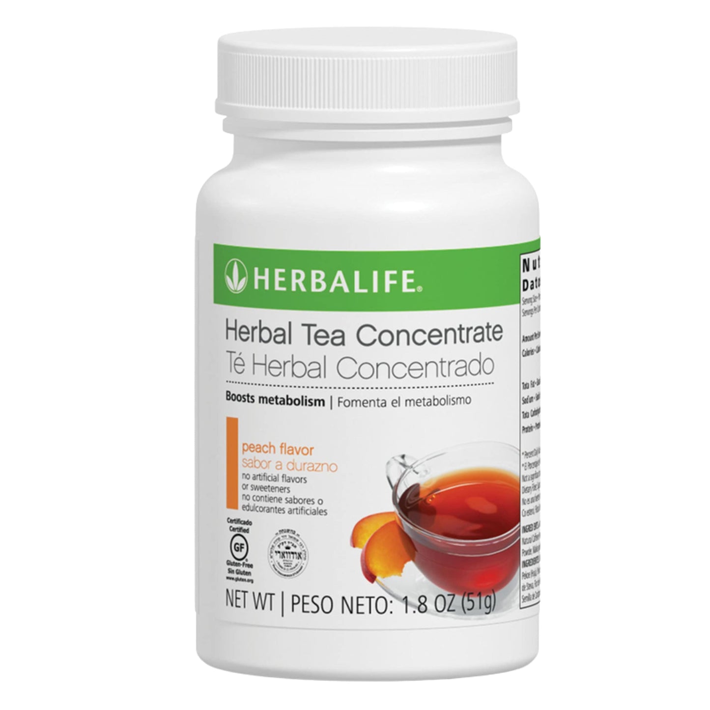 Herbalife Herbal Tea Concentrate: Peach 1.8 Oz. (51G) Gluten Free Naturally Flavored No Artificial Sweetener
