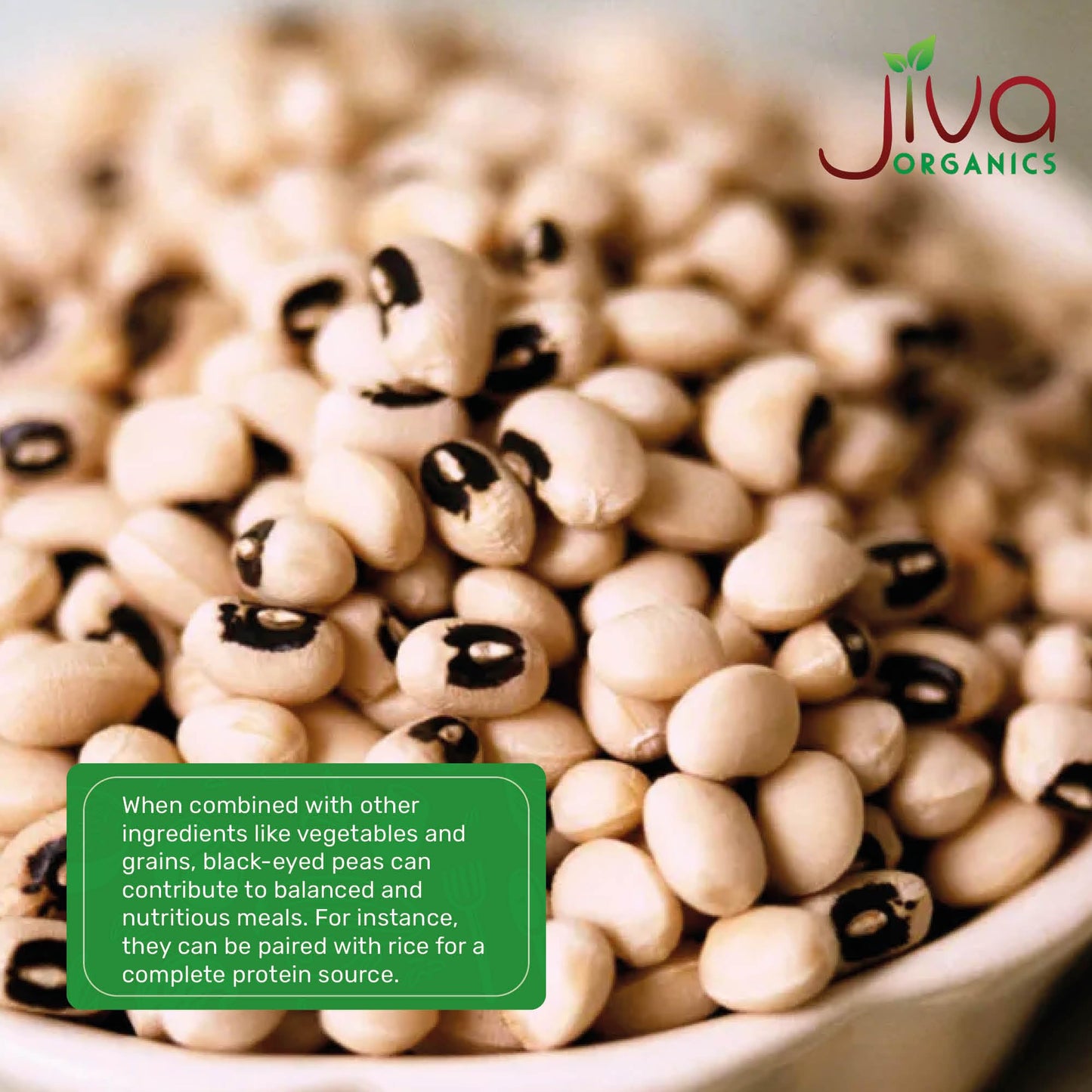 Jiva Organics Organic Black Eye Peas 2 Pound Bag - Cowpeas, Non-Gmo, Natural