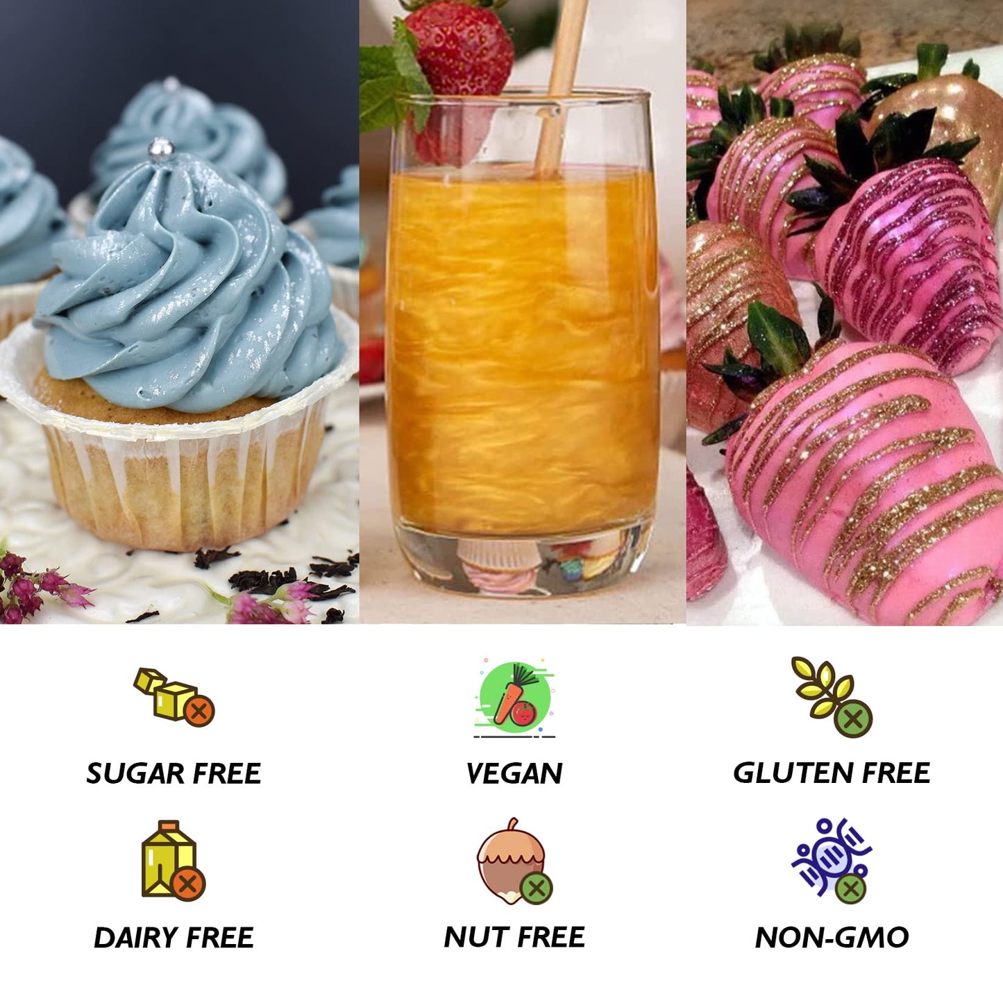 Edible Glitter Spray Set - 100% Edible Glitter for Cakes, Cupcakes, Cake Pops, Drinks, Chocolate, Strawberries, Cookies, Food Gr