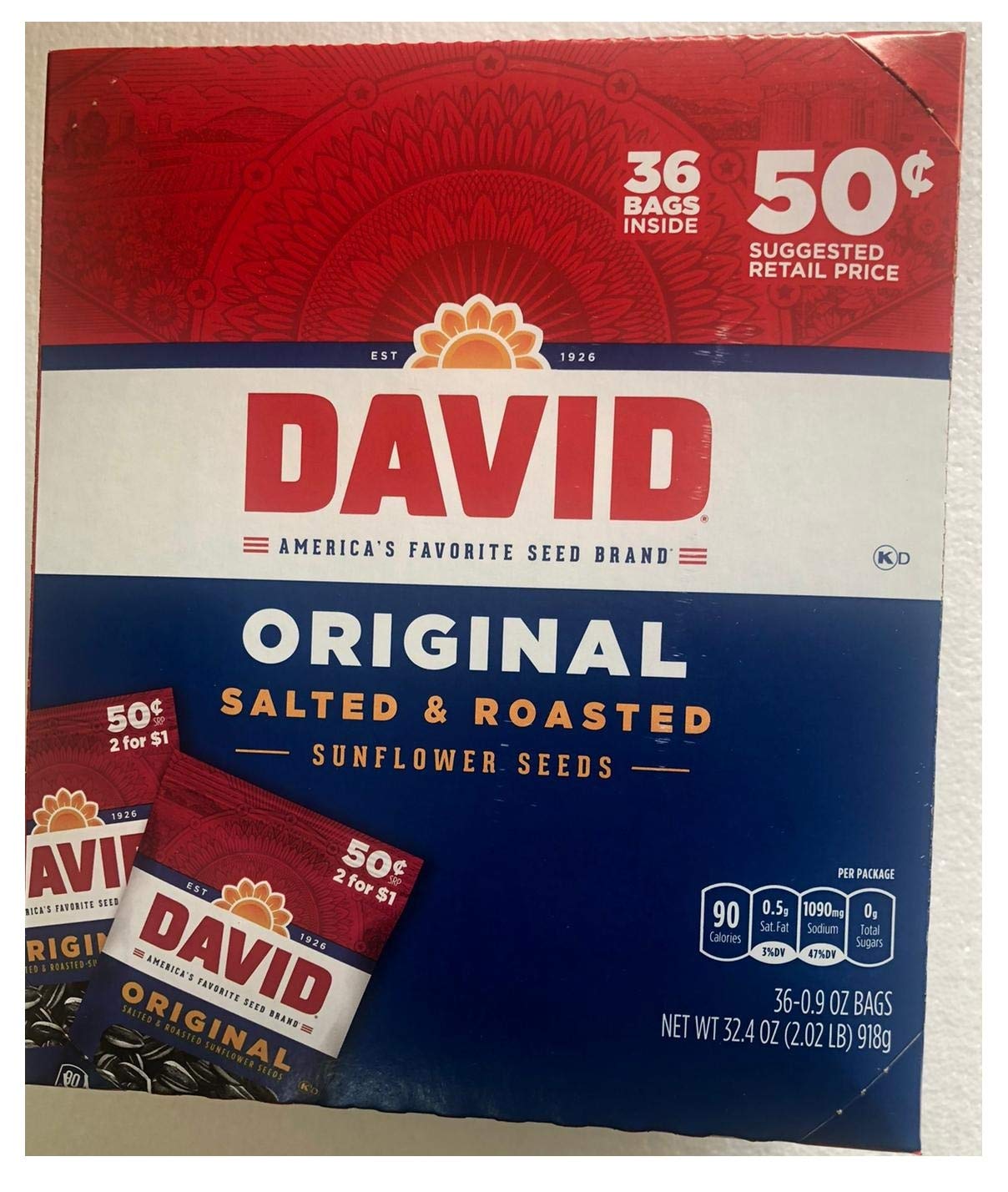 David Seed Sunflower Seeds, Original, 36 Count (Pack Of 1)