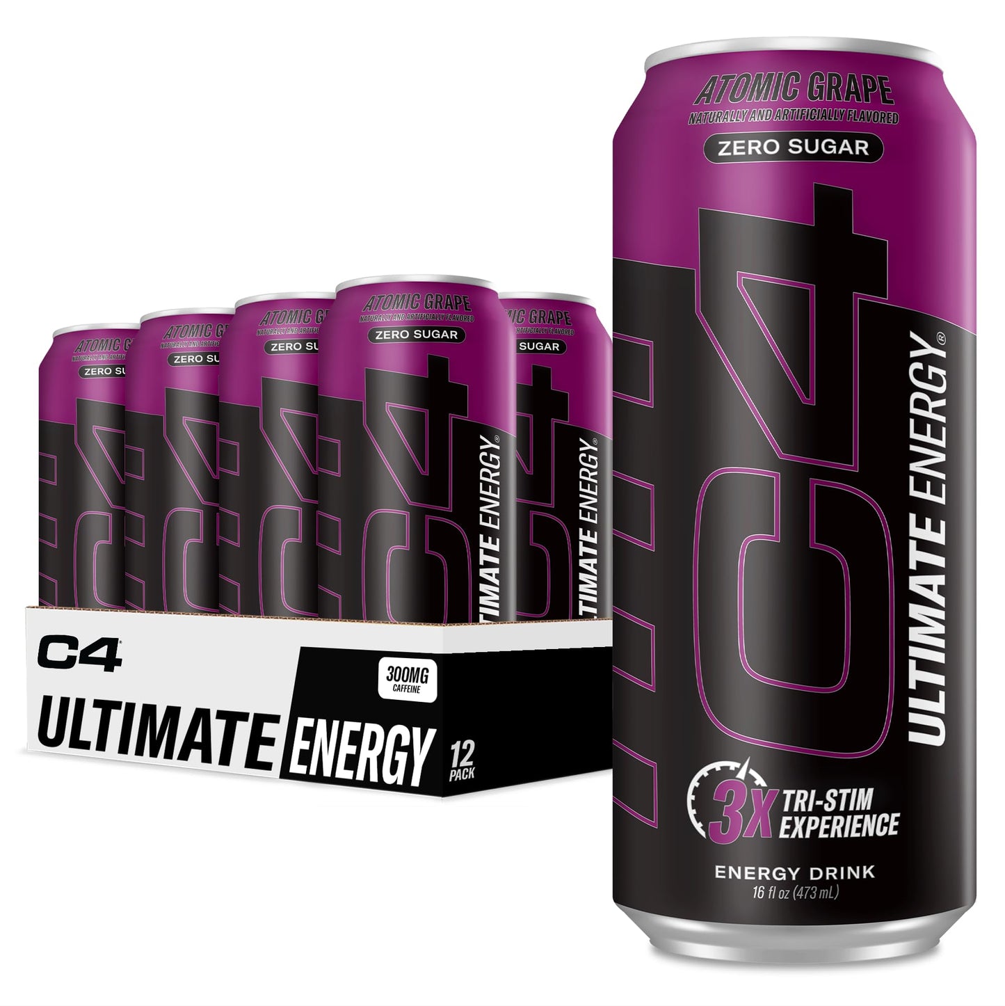 Cellucor C4 Ultimate Pre Workout Energy Drink, Sugar Free, 300mg Caffeine, Atomic Grape, 16 Fl Oz (Pack of 12)