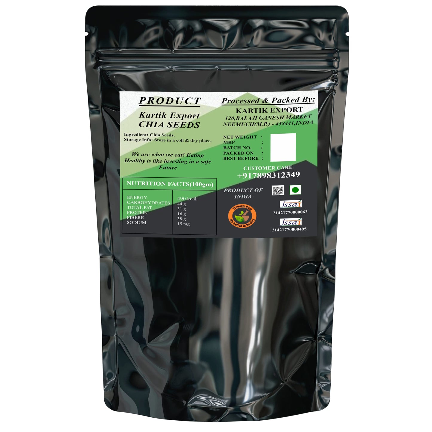 Kartik Export Black Chia Seeds 1Kg | Chia Seeds For Eating With Omega 3, Zinc And Fiber, Calcium Rich Seed For Weight Lose Manag