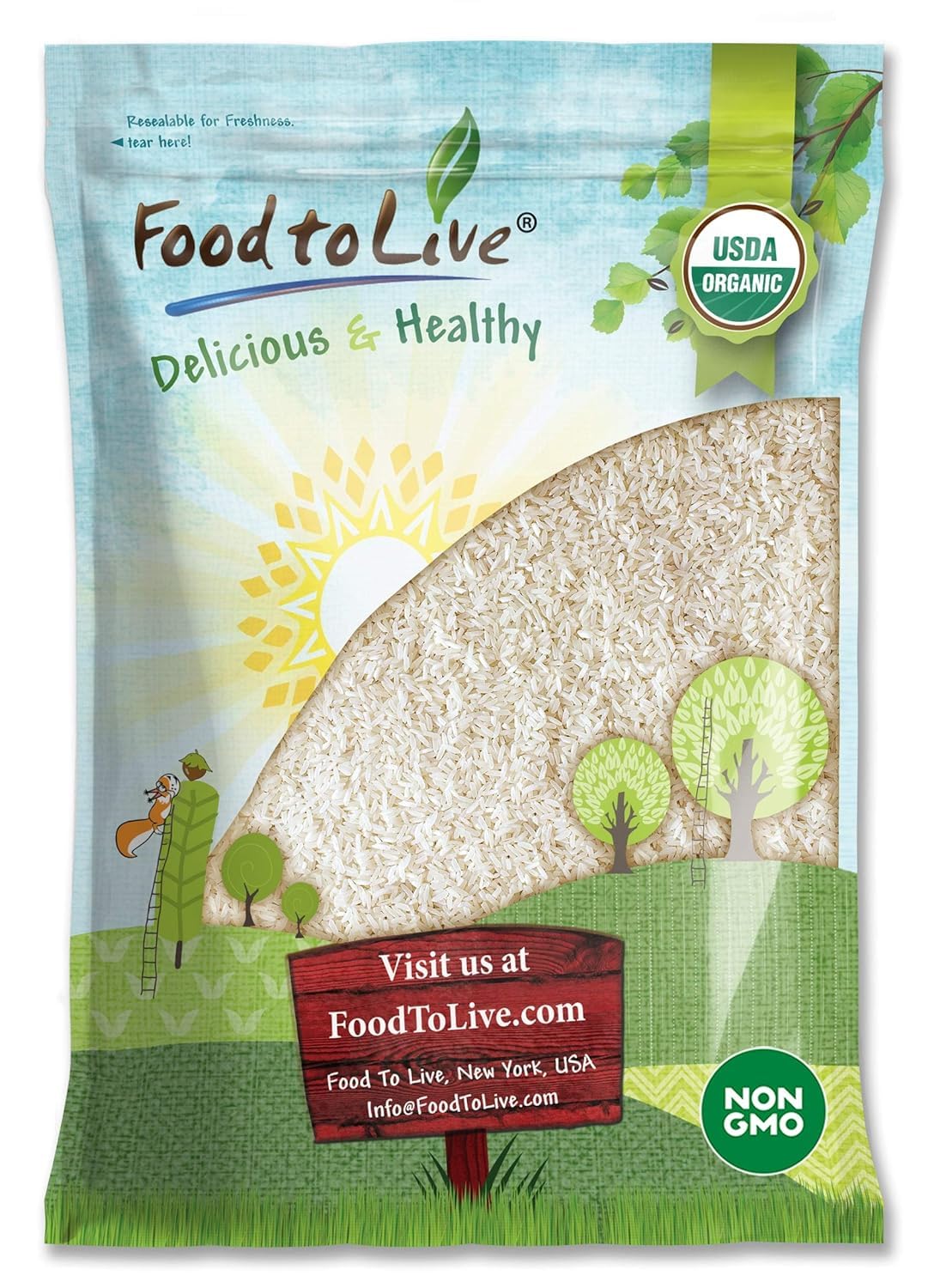 Food to Live Organic Long Grain White Rice, 10 Pounds - Non-GMO, Vegan, Kosher. Easy to Cook. Stays Separate and Fluffy. Low in