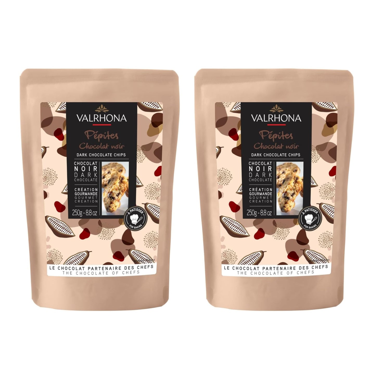 Valrhona Finest Dark Chocolate Chips For Baking - 52% Cocoa A Perfect Fusion Of Top-Grade Dark Cocoa Flavor These Gourmet Chocolate Chips Are Ideal For Cookies Muffins Brioches And Pastries 2 Pack