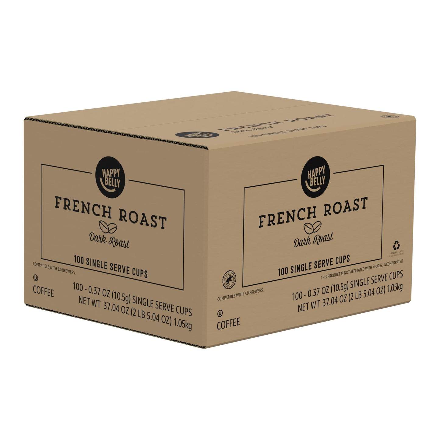 Happy Belly Dark Roast Coffee Pods, French Roast, Compatible with Keurig 2.0, 100 Count