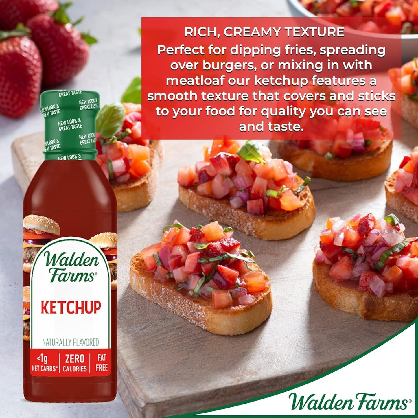 Walden Farms Ketchup - Zero Calorie, Sugar Free, Keto & No Carb Classic Tomato Condiment for Burgers, Fries & More - 12 oz Bottl