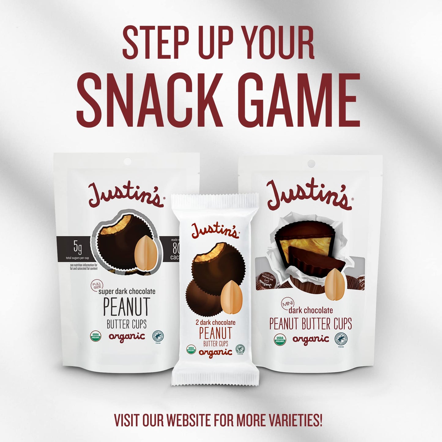 Justins Organic Mini Dark Chocolate Peanut Butter Cups, 4.7 oz (6 Pack), White