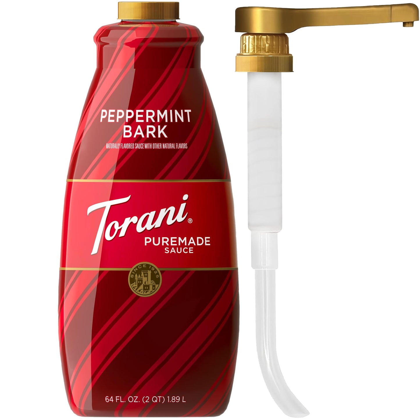 Torani Puremade Peppermint Bark Sauce for Coffeehouse Drinks and Desserts Large 4lb Bottle Pump Included 64 Fl Oz