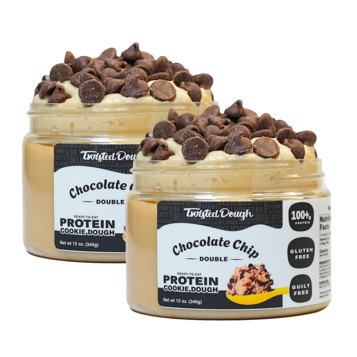 Twisted Dough Protein Cookie Dough, Double Chocolate Chip Flavor, 2 Pack, 100g Protein, Healthy Snacks, Gluten Free Edible Cooki