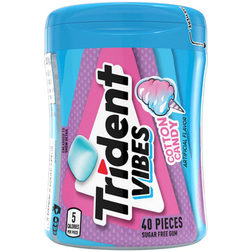 Trident Vibes Sugar Free Chewing Gum, 40 Count Bottle, Cotton Candy Flavor, Pink