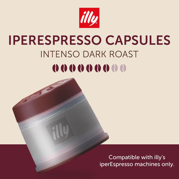 Illy Coffee IperEspresso Capsules - Single-Serve Coffee Capsules & Pods - Intenso Dark Roast - Notes of Cocoa Dried Fruit and Full-Bodied Taste - 100% Arabica - 18 Count (Pack of 6)