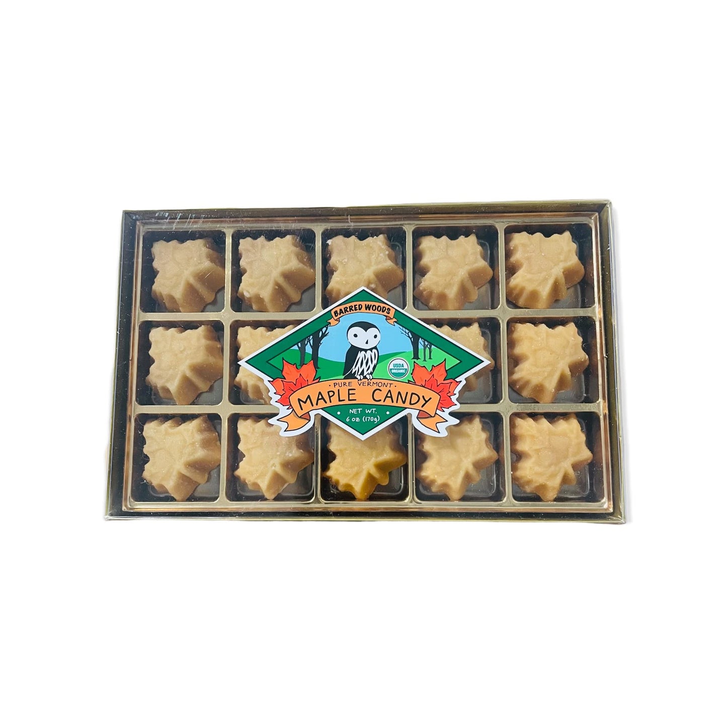 Barred Woods Maple Pure Vermont Organic Maple Candy - 6.5 Oz Gift Box Maple Leaf Candy - Maple Sugar Candy