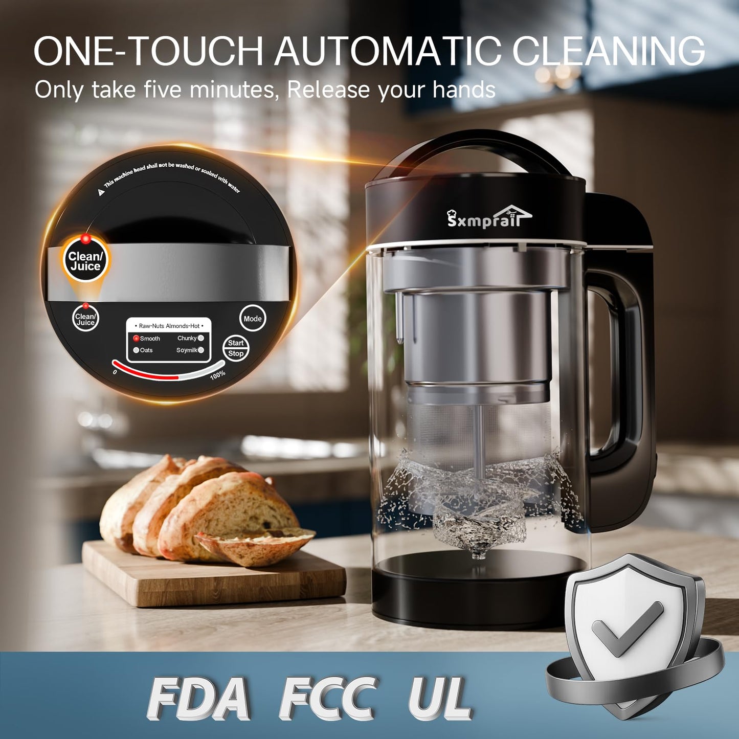 Sxmprail Almond Milk Maker 50oz 304 Stainless Steel Automatic Cleaning Black S4208A