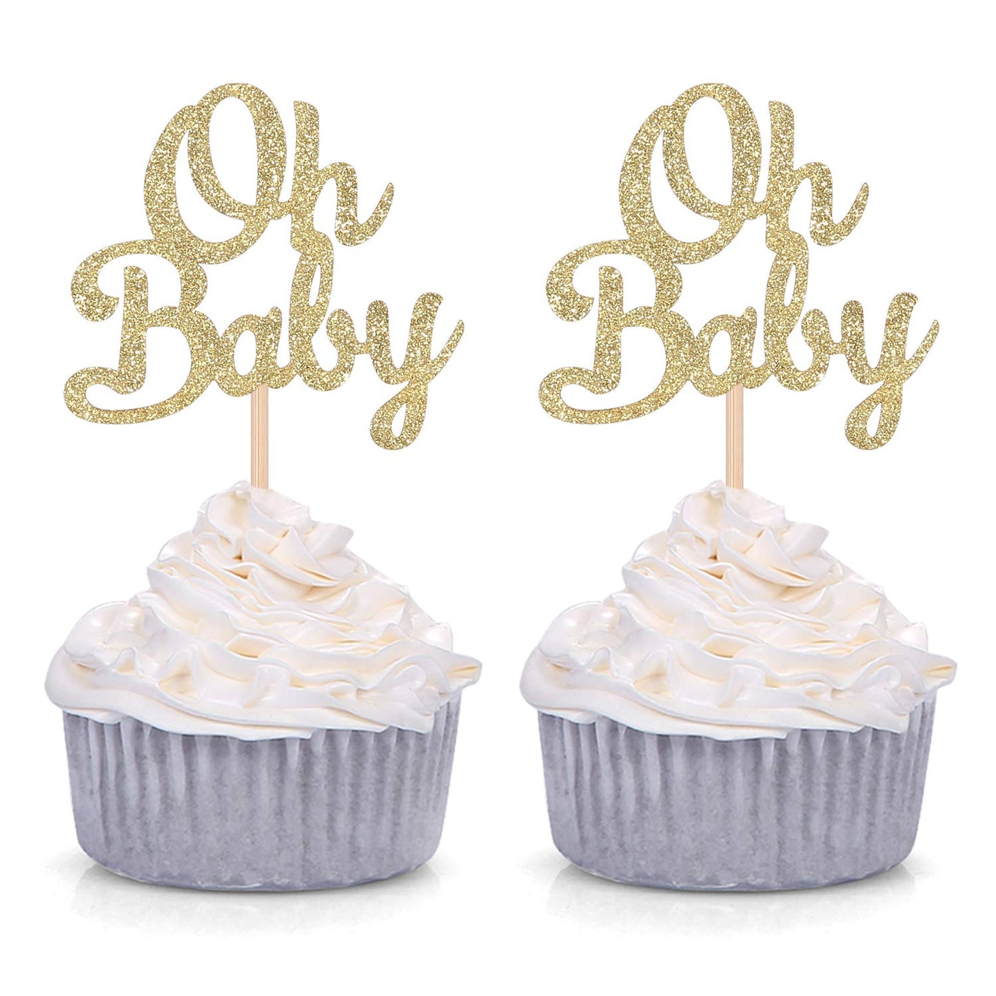 Giuffi Set Of 24 Golden Oh Baby One Cupcake Toppers Party Decors Baby'S Birthday