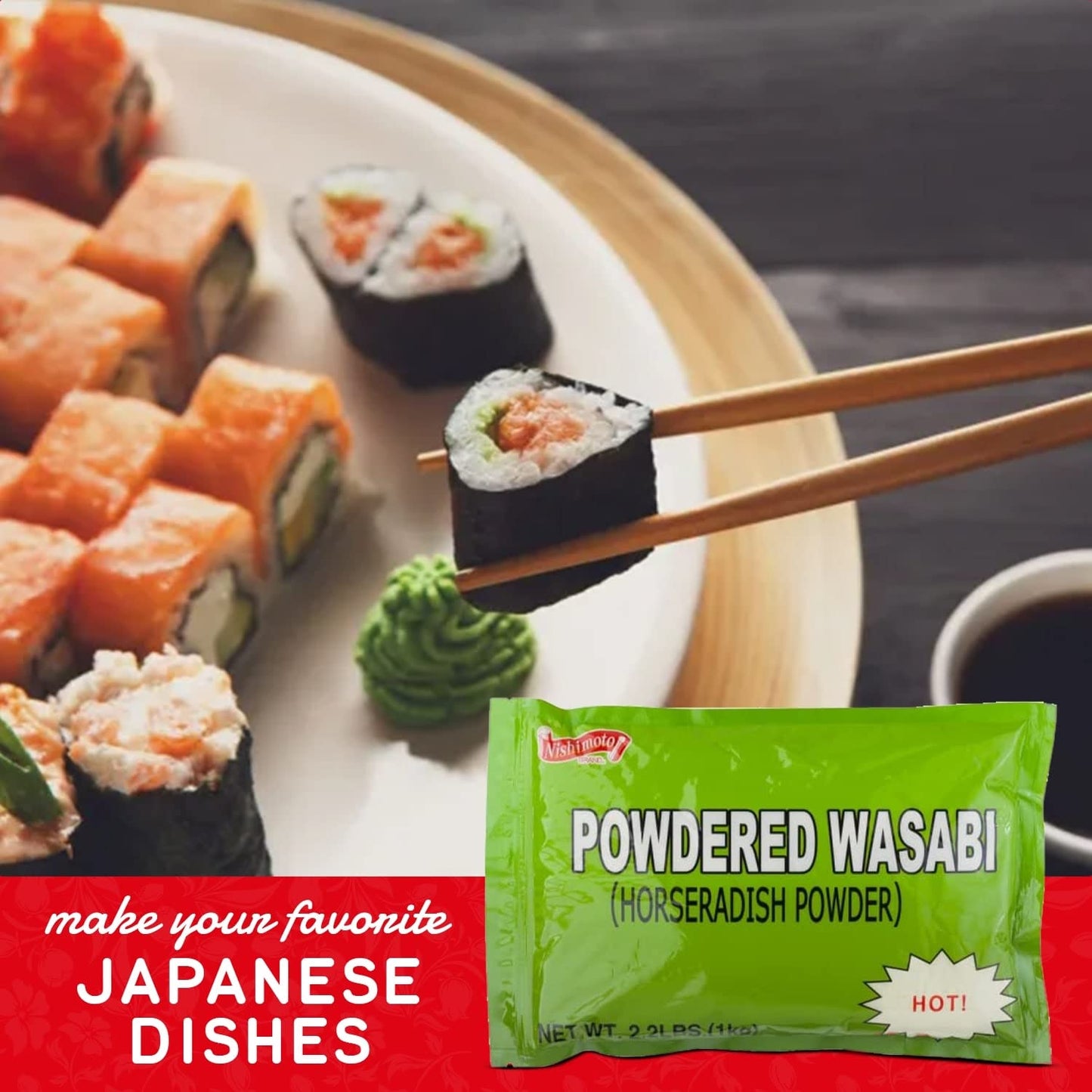 Shirakiku Wasabi Powder, Kosher Certified, 2.2 lb, Perfect for Asian Cuisine, 18.7 cm x 5 cm x 27.8 cm